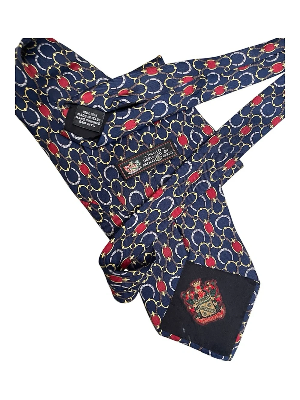 Paolo Gucci Vintage Silk Tie Red Blue Double Snaffle Bit VINTAGE Hand Finished